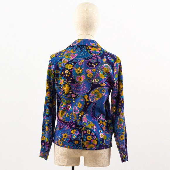 Vintage 60s 70s S Cotton Paisley Button Down Shirt - Picture 8 of 10